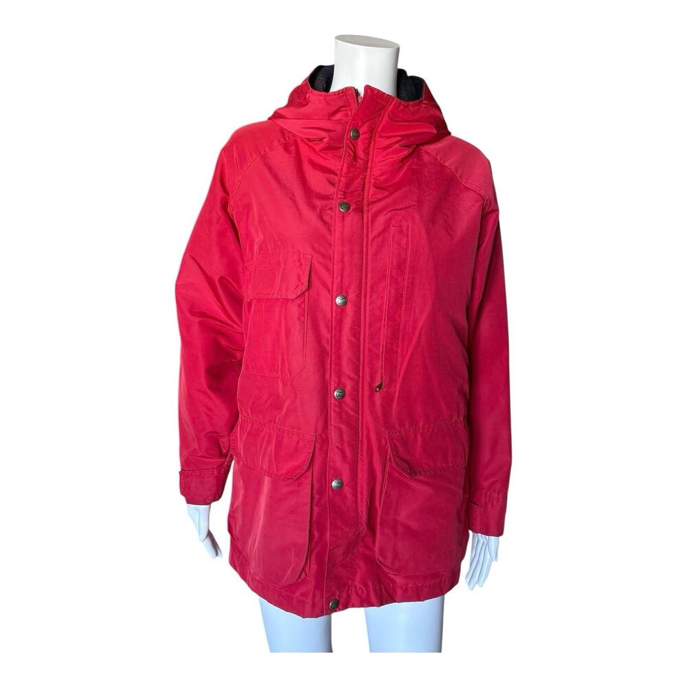 Woolrich Woman Red Hooded Parka Jacket Plaid Lined Vintage USA Medium